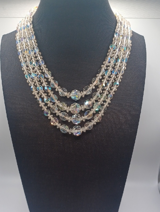 Unsigned Jewelry - Clear Crystal AB Four Strand Necklace